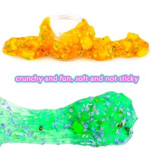 6 Pack Jelly Cube Crunchy Slime Kit, with Yellow, Pink, Purple, Green & Blue Clear Crunchy Slime, Super Soft Sludge Toy with Cute Charms, Party Favors Slime for Girls and Boys