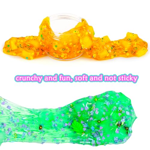 6 Pack Jelly Cube Crunchy Slime Kit, with Yellow, Pink, Purple, Green & Blue Clear Crunchy Slime, Super Soft Sludge Toy with Cute Charms, Party Favors Slime for Girls and Boys