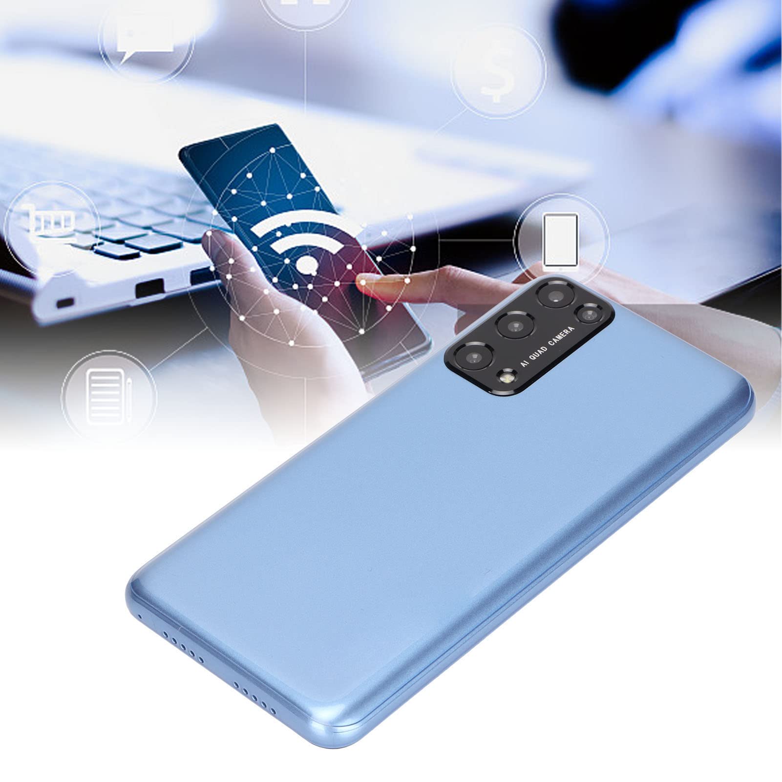 Luqeeg Unlocked Android Smartphone - 5.45 Inch HD Touch Screen, Ultra Thin Cell Phone with Dual Core Processor, Face Recognition, 512MB+4GB, 128GB Expandable, Long Lasting Battery (Blue)