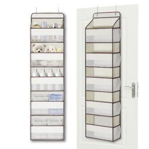 AINCE Over Door | Wall Mount Hanging Organizer Mesh Clear Window 5 Large Pockets Storage For Nursery | Pantry | Shoes | Toys | Kitchen (Beige)