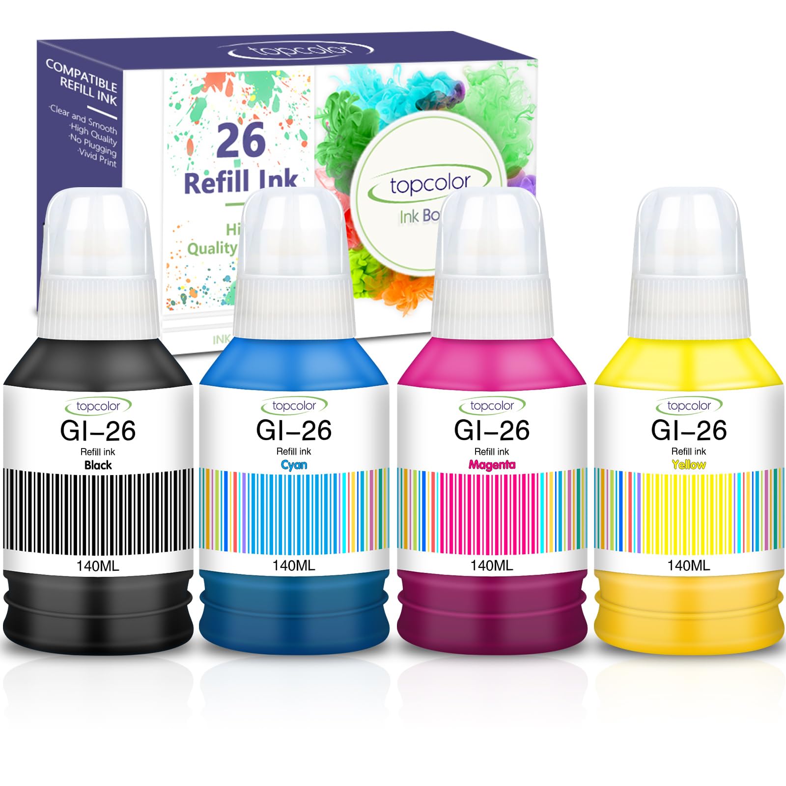 Topcolor GI-26 GI26 GX7021 Ink Refill Bottles Compatible for Canon 26 GI-26 GI26 Ink Bottles, Compatible for Canon MAXIFY GX6021 GX7021 GX7020 GX6020 GX4020 GX5020 GX3020 Megatank Printer Black Color