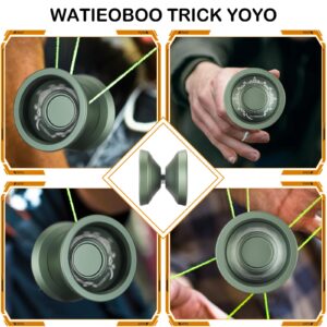 WATIEOBOO Yoyo Professional, Metal Unresponsive Yoyo for Kids Beginners, Adults Intermediate-Advanced Players with Glove and 10 Replacement Yoyos Strings(N Army Green)