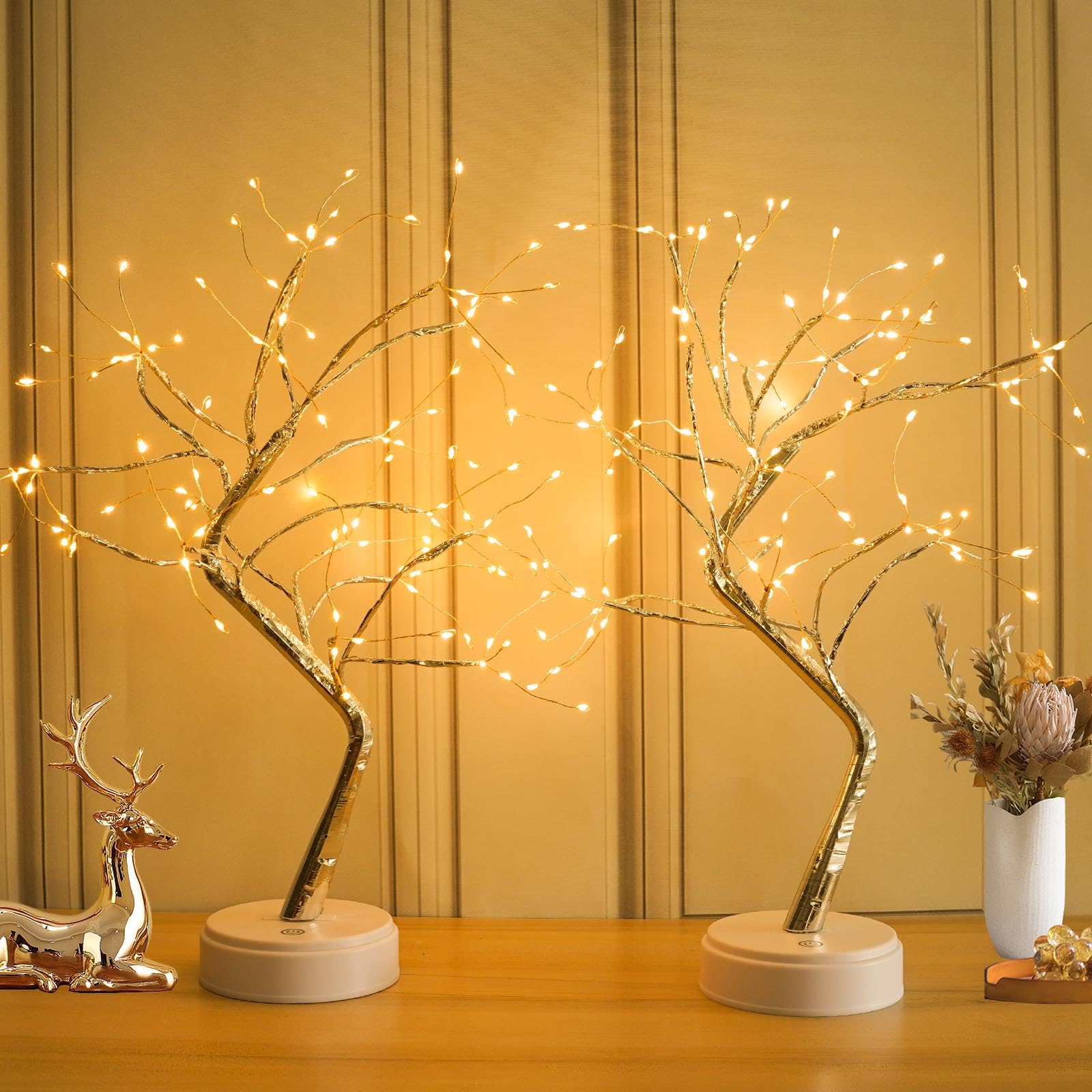 2-Pack Fairy Light Spirit Tree for Indoor Christmas Decorations, 20" Small Christmas Tree with 108 LED Warm White Lights, Artificial Bonsai Tree Light for Home DIY Holiday Bedroom Wedding