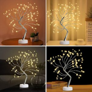 2-Pack Fairy Light Spirit Tree for Indoor Christmas Decorations, 20" Small Christmas Tree with 108 LED Warm White Lights, Artificial Bonsai Tree Light for Home DIY Holiday Bedroom Wedding