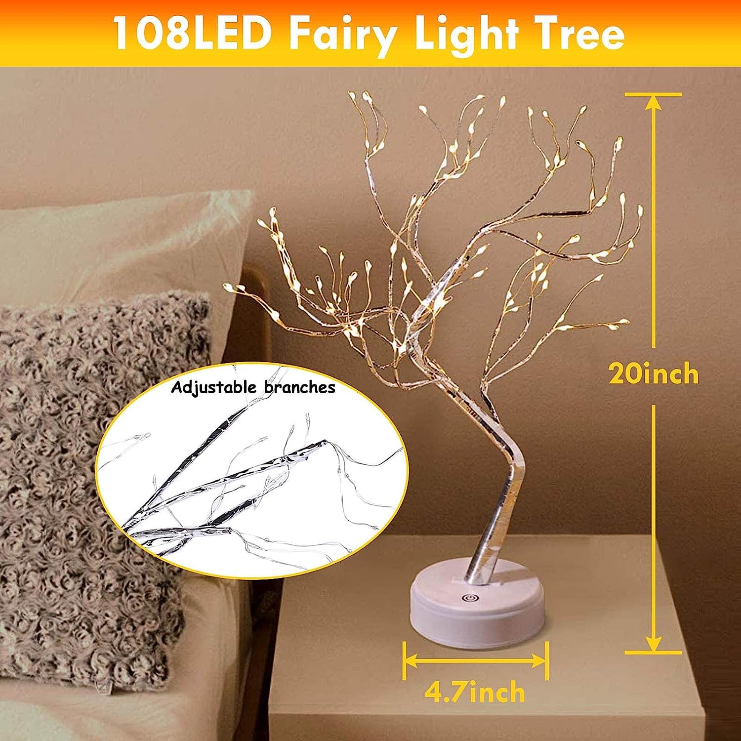 2-Pack Fairy Light Spirit Tree for Indoor Christmas Decorations, 20" Small Christmas Tree with 108 LED Warm White Lights, Artificial Bonsai Tree Light for Home DIY Holiday Bedroom Wedding