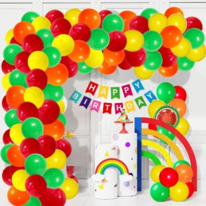 Red Yellow Green Balloon Garland Arch Kit - 121PCS Rainbow Balloon Assorted Colors Balloons Sun Watermelon Foil Balloon School Bus Balloon for watermelon Birthday Party Decorations