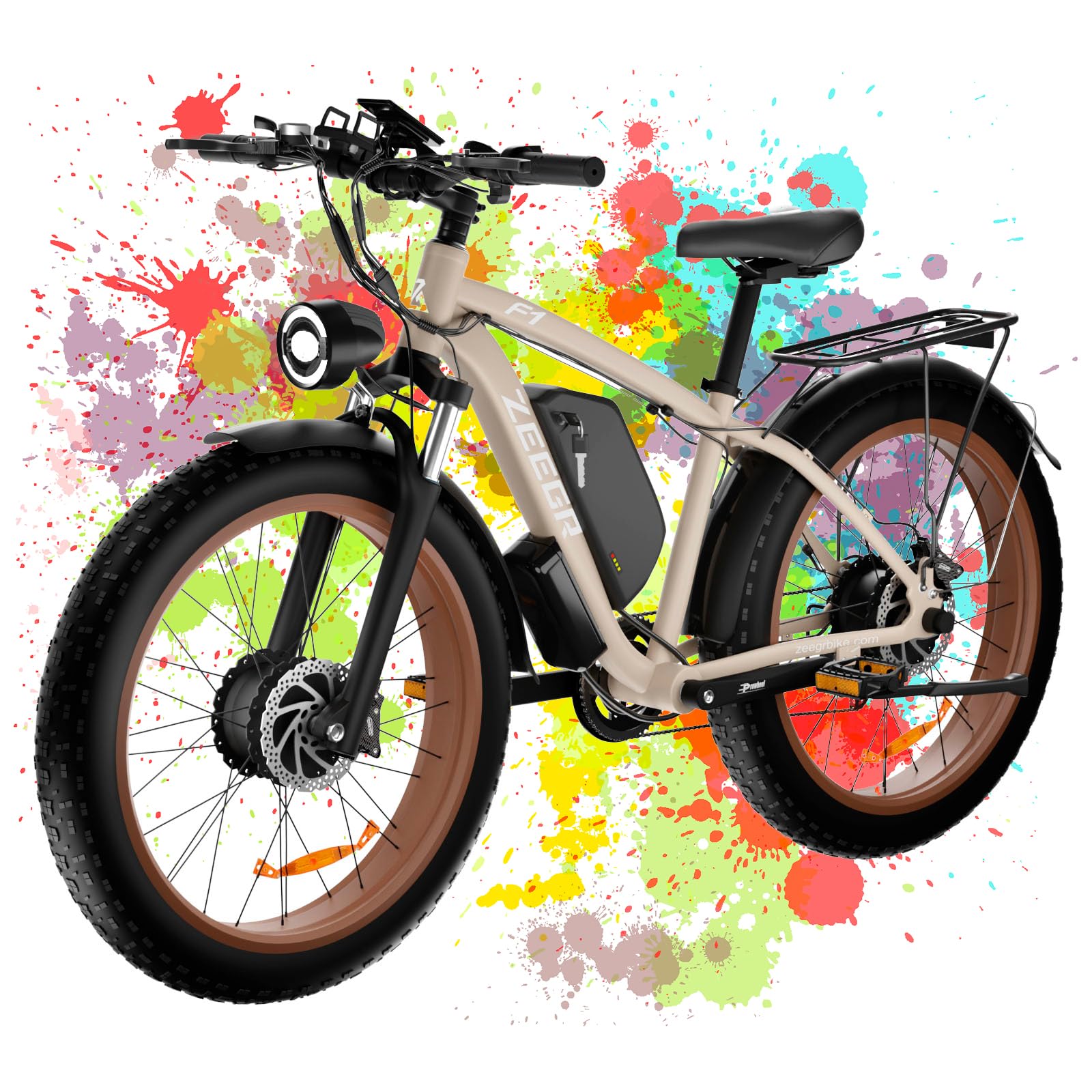 ZEEGR Electric Bike,Dual Motor AWD 2000W Removable 48V/22.4AH Battery E-Bike 26'*4.0' Fat Tire Electric Bicycle with 7 Speed(Khaki)