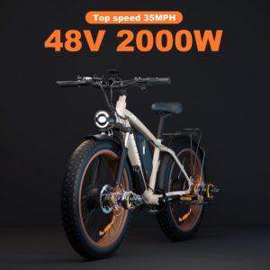 ZEEGR Electric Bike,Dual Motor AWD 2000W Removable 48V/22.4AH Battery E-Bike 26'*4.0' Fat Tire Electric Bicycle with 7 Speed(Khaki)