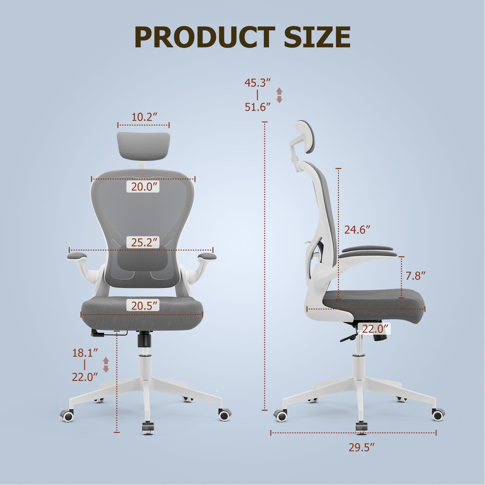 Frylr Heavy Duty Office Chair - Ergonomic Plus Size Desk Chair for Home Office Use, Supportive Mesh Design for Big and Tall People, 400lbs Capacity, Grey