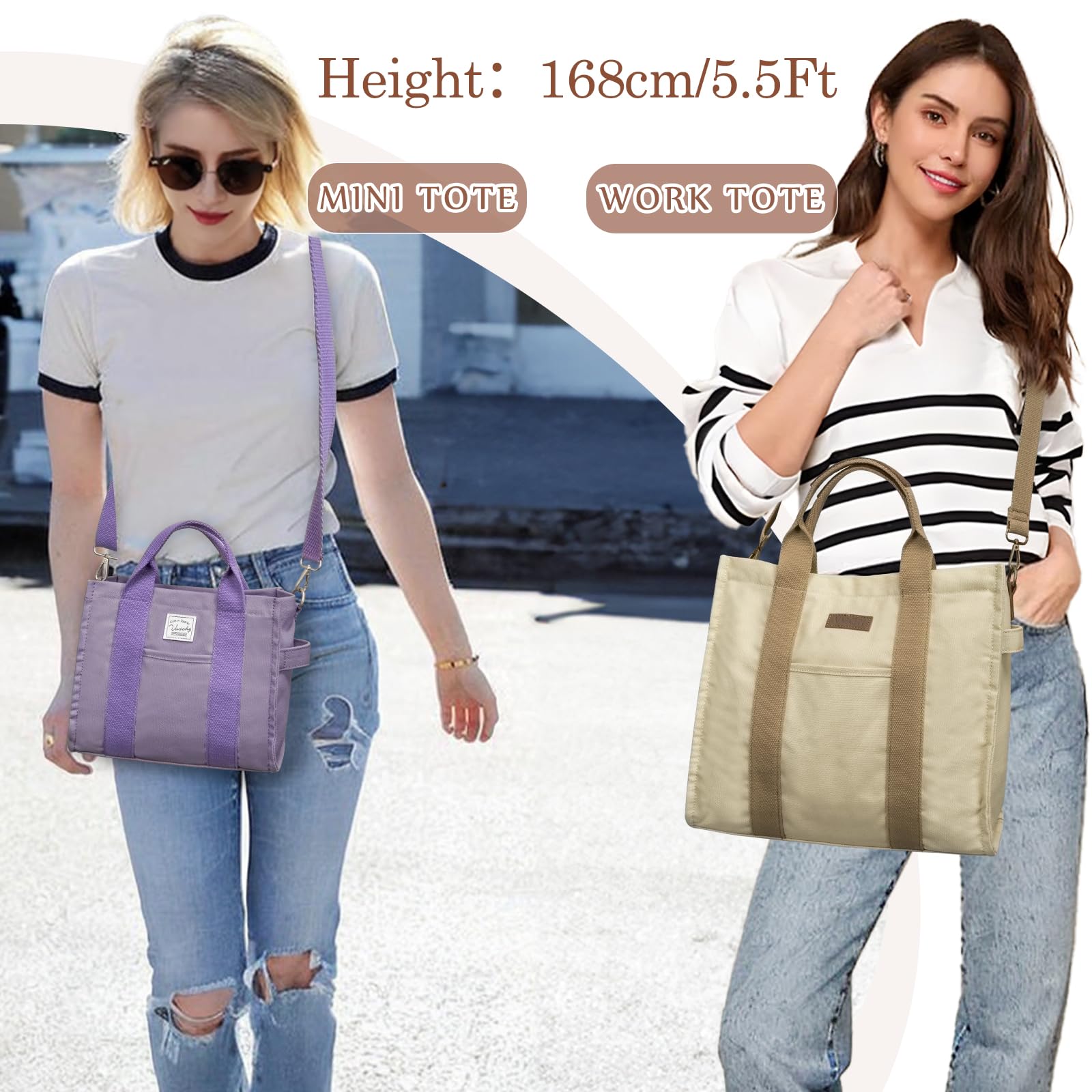 VASCHY Mini Tote Bag for Women, Small Cute Aesthetic Canvas Tote Purse Handbags Crossbody Shoulder Satchel Bag with Zipper Pockets Purple