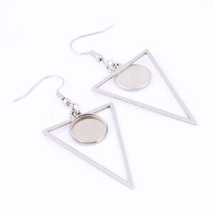 Reidgaller 20pcs Stainless Steel Triangle Hoop Earring Bezel Blanks Fit 12mm Cabochon Earring Setting Trays DIY Jewelry Hooks Findings