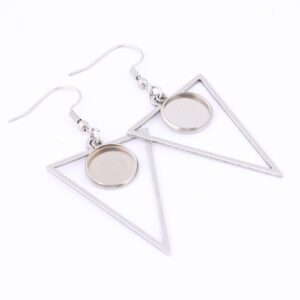 Reidgaller 20pcs Stainless Steel Triangle Hoop Earring Bezel Blanks Fit 12mm Cabochon Earring Setting Trays DIY Jewelry Hooks Findings