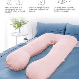 AngQi Pregnancy Pillows, U Shaped Pregnancy Body Pillow for Sleeping, 55 inch Maternity Pillow for Pregnant Women with Cooling Jersey Cover, Pink