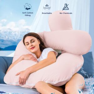 AngQi Pregnancy Pillows, U Shaped Pregnancy Body Pillow for Sleeping, 55 inch Maternity Pillow for Pregnant Women with Cooling Jersey Cover, Pink