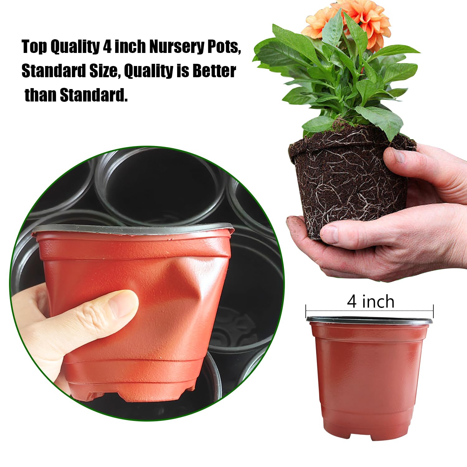 RooTrimmer Plant Nursery Pots with Humidity Domes, 25 Sets 4 Inch Soft Nursery Pots Quality Ones (25 Red Pots + 25 Clear Lids), Seeds Starter Pots Small Planter Containers