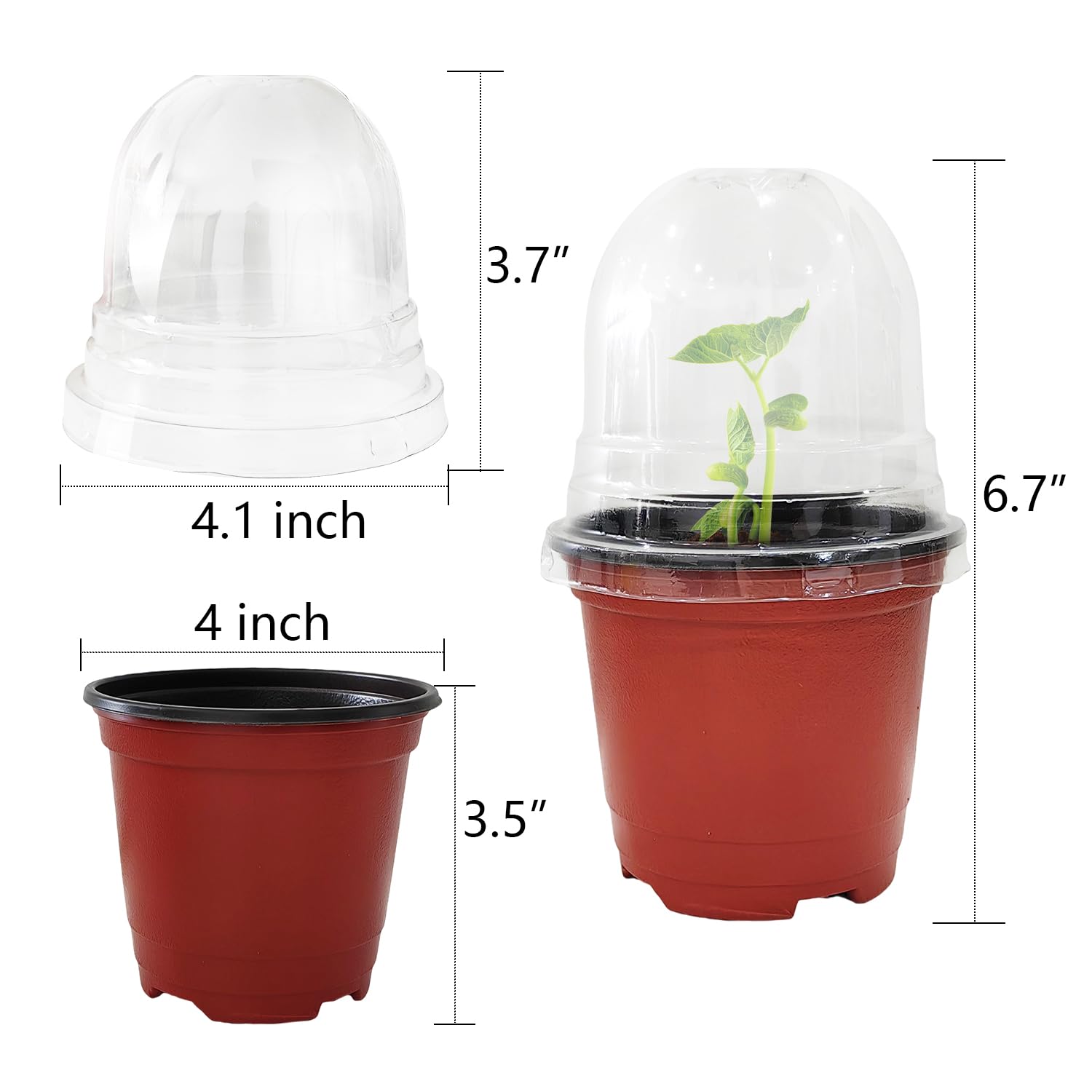 RooTrimmer Plant Nursery Pots with Humidity Domes, 25 Sets 4 Inch Soft Nursery Pots Quality Ones (25 Red Pots + 25 Clear Lids), Seeds Starter Pots Small Planter Containers