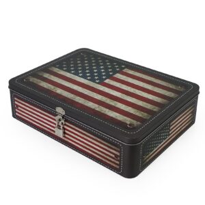 Luwint Secret Decorative Storage Box, Small Metal Keepsake Container Tin Case with Lock and Key (Vintage American Flag)