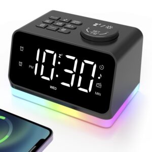 afexoa alarm clock radio for bedroom, glow small digital clock radio with 8 color night light & display, usb ports, dimmer, timer, sound machine, loud fm radio alarm clock for adults seniors kids