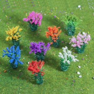 Yetaha 50Pcs Mini Colorful Flower Clusters, Miniature Flower Vegetation Groups Static Scenery Model for DIY Craft Train Landscape Railroad Scenery Sand Military Layout Model War Gaming Terrain