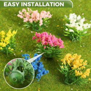 Yetaha 50Pcs Mini Colorful Flower Clusters, Miniature Flower Vegetation Groups Static Scenery Model for DIY Craft Train Landscape Railroad Scenery Sand Military Layout Model War Gaming Terrain