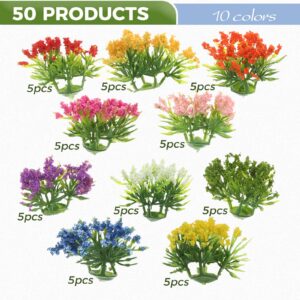 Yetaha 50Pcs Mini Colorful Flower Clusters, Miniature Flower Vegetation Groups Static Scenery Model for DIY Craft Train Landscape Railroad Scenery Sand Military Layout Model War Gaming Terrain