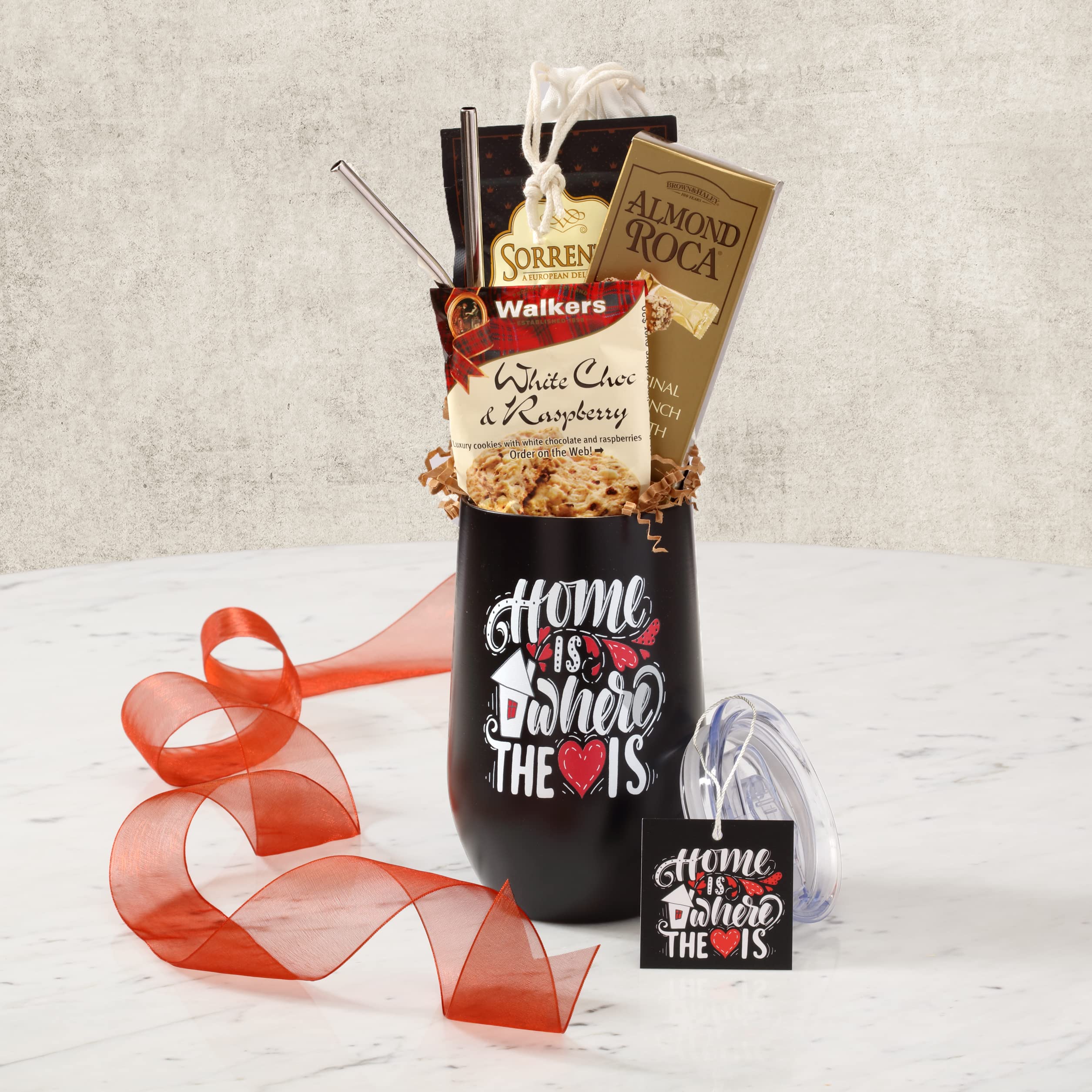 Broadway Basketeers Welcome Home Chocolate and Sweets Gif Mug. Large 16 oz. Insulated Gift Mug Includes 3 Piece Set of Metal Straws A Great Gift to Show Your Love to Mom Dad & Friends