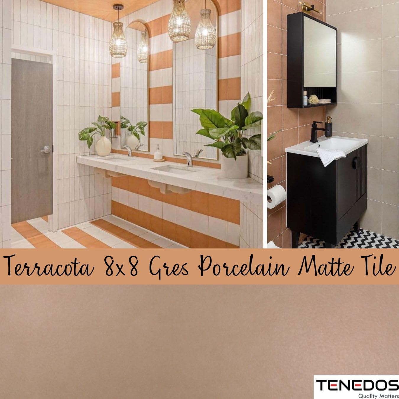 USCT TMAICAD-8X8-RC Terracota 8x8 Gres Porcelain Square Flooring Wall Tile Matte Look for Backsplash Kitchen, Bathroom Shower, Accent Wall (1 Piece)