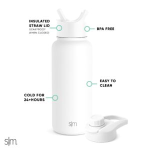 Simple Modern Water Bottle with Straw and Chug Lid Vacuum Insulated Stainless Steel Metal Thermos Bottles | Reusable Leak Proof BPA-Free Flask for Sports | Summit Collection | 32oz, Winter White