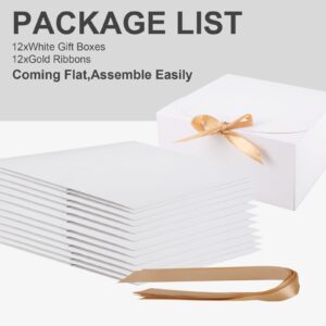 LWYMX 12 Pack White Gift Boxes with Lids, Gift Boxes with lids bulk, Bridesmaid Proposal Box with Ribbon, Gift Boxes for Wedding, Birthday,Baby Shower and the other Parties.(White 10''x 8'' x 4'')