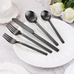 Matte Black Silverware Set，OPOLIA 30-Piece Stainless Steel Flatware Cutlery Set for 6，Stain Finish Tableware Eating Utensils, Food Grade, Dishwasher Safe