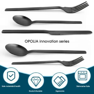 Matte Black Silverware Set，OPOLIA 30-Piece Stainless Steel Flatware Cutlery Set for 6，Stain Finish Tableware Eating Utensils, Food Grade, Dishwasher Safe