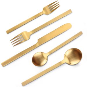 matte gold silverware set，opolia 30-piece stainless steel flatware cutlery set for 6，stain finish tableware eating utensils, food grade, dishwasher safe