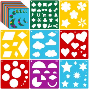 Peohud 40 Pieces Stencils for Kids, Geometric Shaped Stencils, Simple Drawing Chalk Stencils Colorful Art Painting Template for DIY Craft, 5.9 x 5.9 Inches