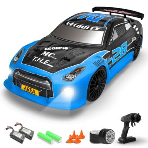 racent rc drift car - 1:14 scale 4wd 15mph fasr remote control toy for boys kids adults with drifting & racing tires, 2 rechargeable batteries (black)