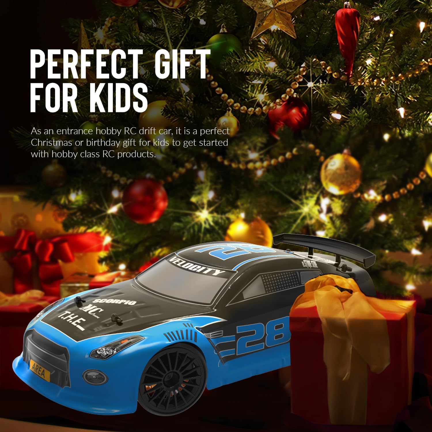 RACENT RC Drift Car - 1:14 Scale 4WD 15MPH Fasr Remote Control Toy for Boys Kids Adults with Drifting & Racing Tires, 2 Rechargeable Batteries (Black)