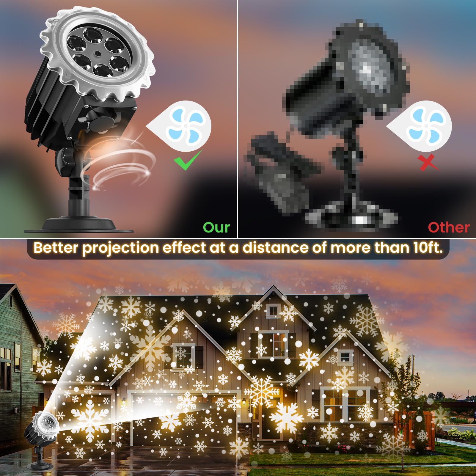 Christmas Snowflake Lights, Led Projector Lights for Outdoor, Waterproof Christmas Decorations Lighting for Indoor Xmas Holiday Party Wedding Garden Patio