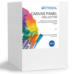 gotideal bulk canvases for painting, 5 x 7 inch value pack of 40, gesso primed white blank canvas boards - 100% cotton art supplies canvas panel for acrylic paint, pouring, oil paint, gouache