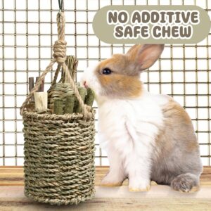 DBLPMF Rabbit Chew Toys,Natural Seagrass Hanging Basket with Sweet Bamboo,Timothy Hay,Water Plant Radish,Apple Sticks for Bunny Chinchillas Guinea Pigs Hamsters Rats Teeth Grinding