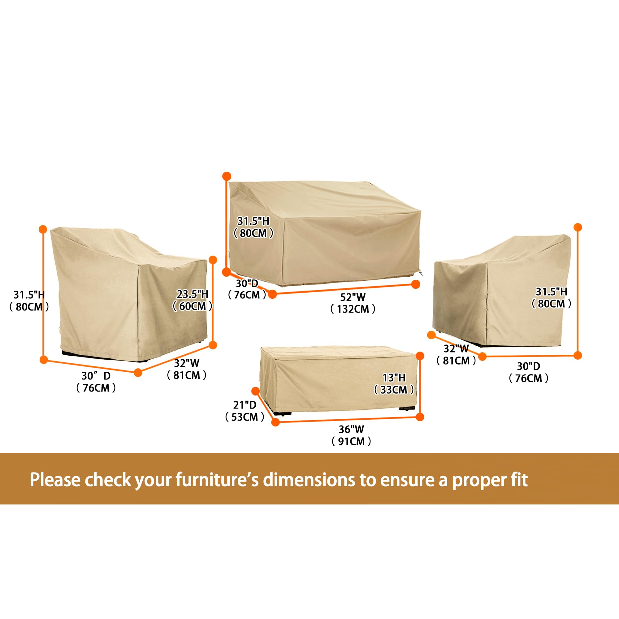 Baner Garden Patio Furniture Covers,Outdoor Furniture Cover Waterproof,Patio Furniture Set Covers for 4 Piece Outdoor Conversation Set,Patio Covers Set Beige