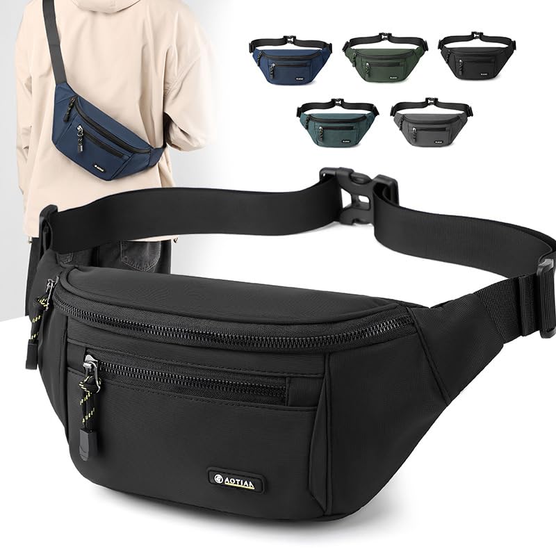 Fanny Pack for Men Women Cross Body Shoulder Chest Bag 4 Pockets Waist Bag Purse Belt Bag for Travel Walking Running Hiking Cycling, Easy Carry Any Phone,Wallet (Green)