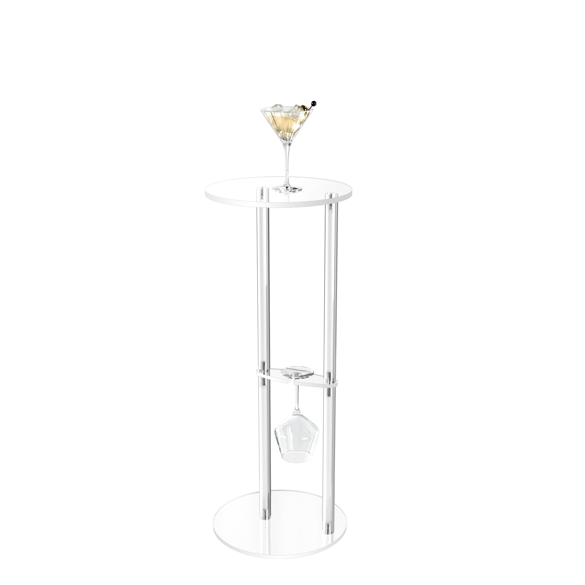 Aquiver Clear Small Acrylic Drink Table - Minimalist Martini Table with Goblet Holder - Small Round Side Table for Living Room, Bedroom, Balcony - 9'' L x 9'' W x 23'' H