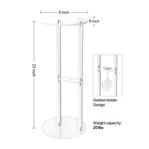 Aquiver Clear Small Acrylic Drink Table - Minimalist Martini Table with Goblet Holder - Small Round Side Table for Living Room, Bedroom, Balcony - 9'' L x 9'' W x 23'' H