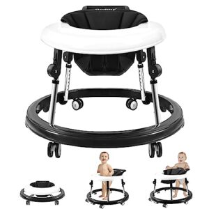 Baby Walker with Wheels, Activity Center with Mute Wheels Anti-Rollover, 5-Position Height Adjustable Foldable Baby Walker for Boys and Girls from 6-18 Months with Footrest…