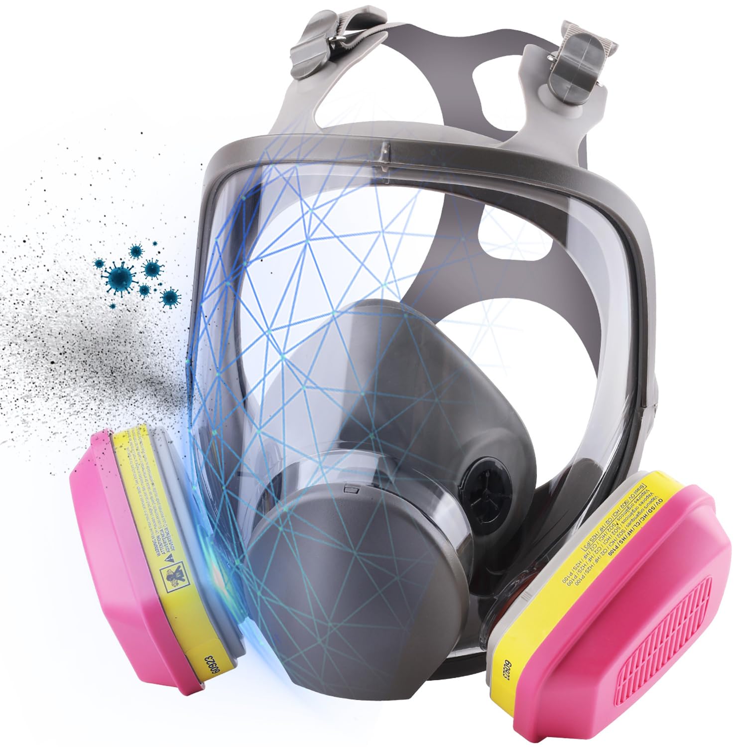 Haizkni Full Face Respirator Mask with 60923 Filters - 6800 Reusable Gas Mask Against Dust Organic Vapor Anti-fog Mask for Epoxy Resin, Cutting, Grinding, Chemicals, Woodworking, Welding, Polishing