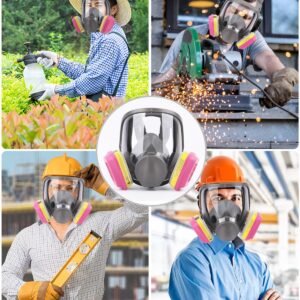 Haizkni Full Face Respirator Mask with 60923 Filters - 6800 Reusable Gas Mask Against Dust Organic Vapor Anti-fog Mask for Epoxy Resin, Cutting, Grinding, Chemicals, Woodworking, Welding, Polishing