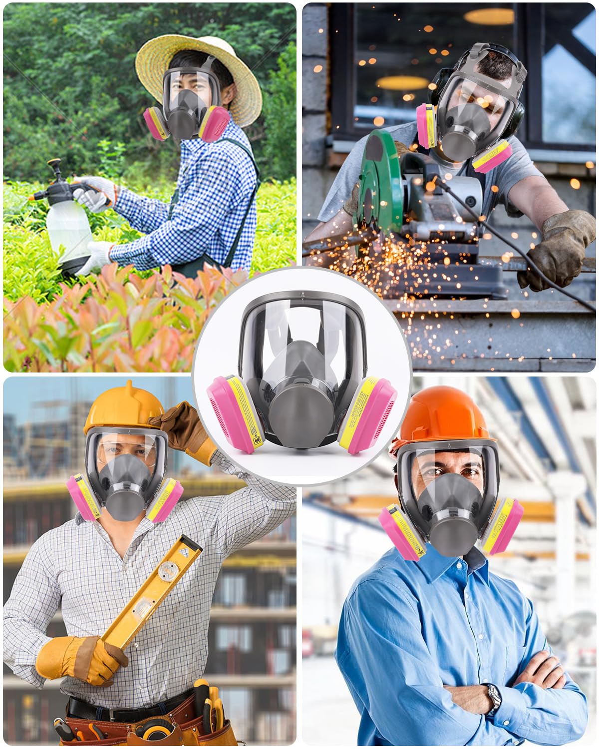 Haizkni Full Face Respirator Mask with 60923 Filters - 6800 Reusable Gas Mask Against Dust Organic Vapor Anti-fog Mask for Epoxy Resin, Cutting, Grinding, Chemicals, Woodworking, Welding, Polishing