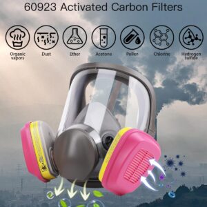 Haizkni Full Face Respirator Mask with 60923 Filters - 6800 Reusable Gas Mask Against Dust Organic Vapor Anti-fog Mask for Epoxy Resin, Cutting, Grinding, Chemicals, Woodworking, Welding, Polishing