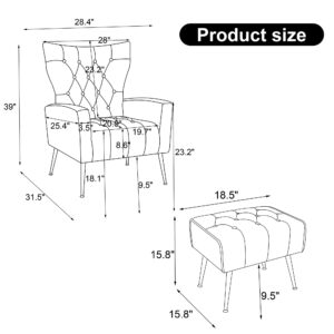 Modern Velvet Accent Chair with Ottoman, Elegant Wingback Armchair with Gold Metal Legs, Comfy Upholstered Single Leisure Sofa Reading Chair for Living Room Bedroom Club Apartment Home Office (Beige)