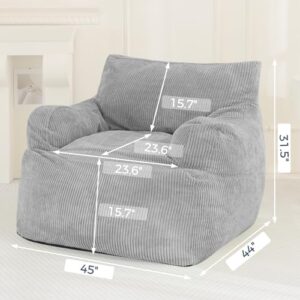 MAXYOYO Giant Bean Bag Chair, Stuffed Bean Bag Couch with Filler Large Living Room Bean Bag Chair for Adults, Big Lazy Sofa Accent Chair with Pocket Floor Chair for Gaming, Reading, Grey