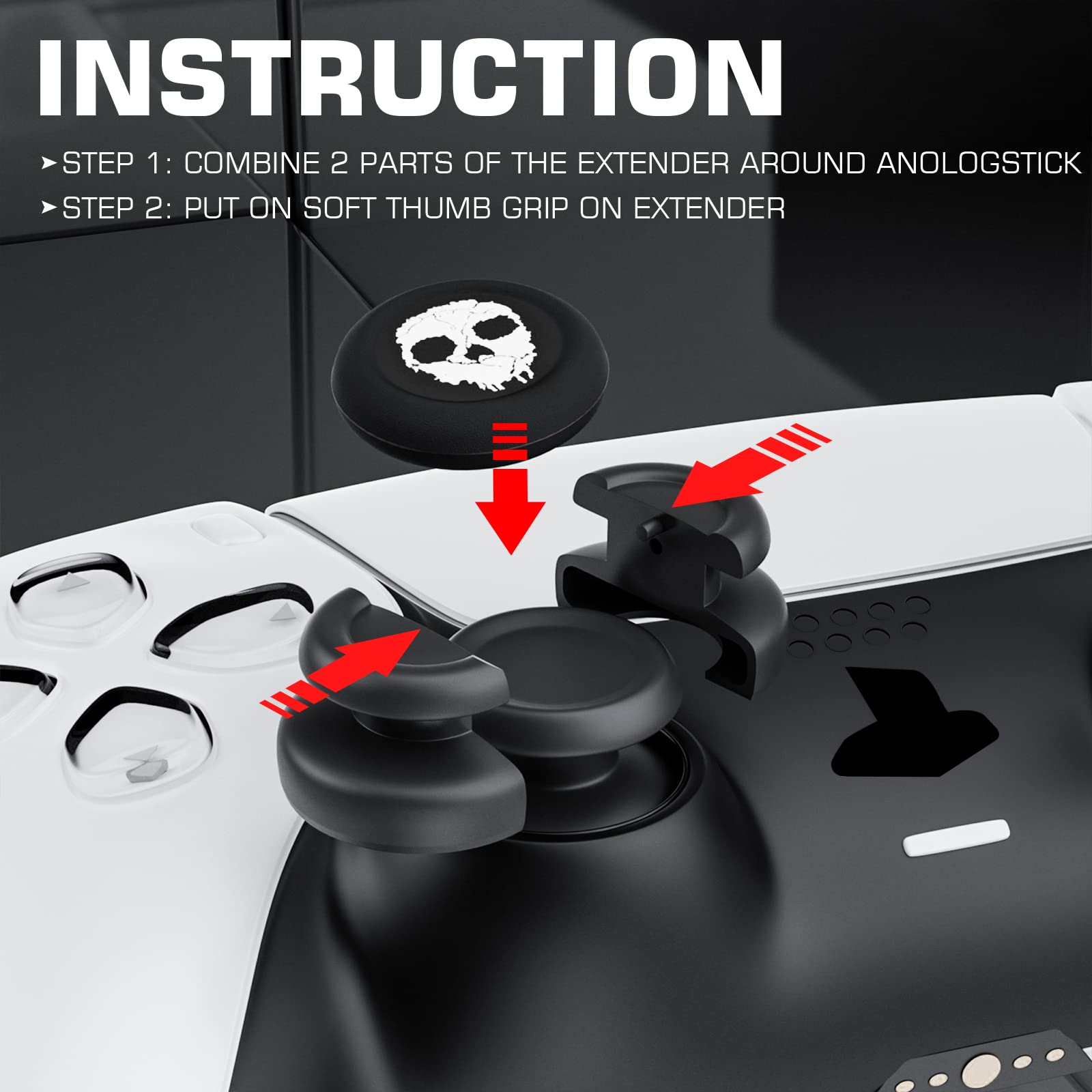 PlayRealm Silicone Skin Cover& Sticler x 1 & No Falling off Thumbstick x 2 for PS5 Controller (Ghost White)